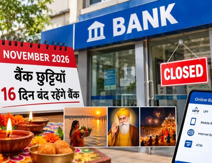 Bank Holidays November 2026: नवंबर में 16 दिन बैंक रहेंगे बंद, देखें छुट्टियों की पूरी लिस्ट