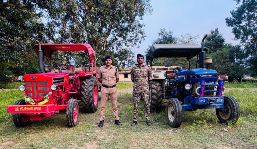 गोपद नदी में अवैध रेत परिवहन करते दो ट्रैक्टर-ट्रॉली जब्त,पुलिस को देखकर वाहन छोड़कर फरार हुए चालक